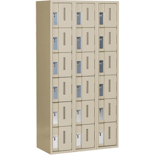 Concorde Heavy-Duty Lockers, 6 -tier, Bank of 3, 36" x 18" x 72", Steel, Beige, Welded (Assembled) Seaboard Timber Mart