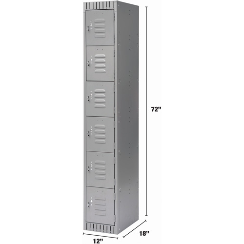 Lockers, 6 -tier, 12" x 18" x 72", Steel, Grey, Knocked Down Seaboard Timber Mart