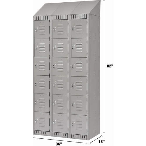 Lockers, 6 -tier, Bank of 3, 36" x 18" x 82", Steel, Grey, Knocked Down Seaboard Timber Mart