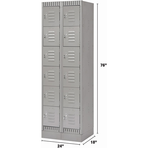 Lockers, 6 -tier, Bank of 2, 24" x 18" x 76", Steel, Grey, Knocked Down Seaboard Timber Mart
