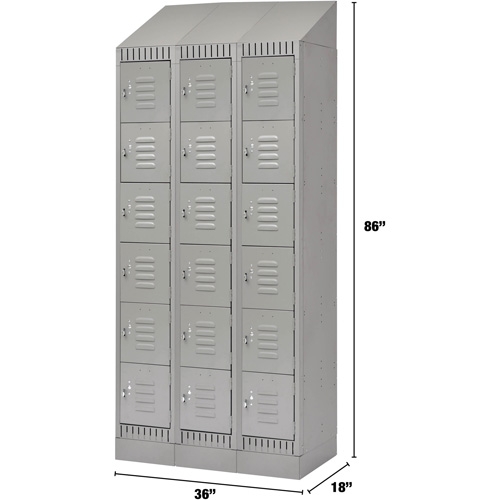 Lockers, 6 -tier, Bank of 3, 36" x 18" x 86", Steel, Grey, Knocked Down Seaboard Timber Mart