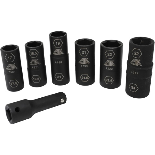 Jeu de demi-douilles r&eacute;versibles m&eacute;triques, 7 Mcx, Chocs, Prise de 1/2", Profond Seaboard Timber Mart