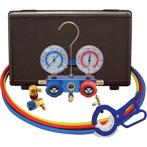 Jeu de manom&egrave;tres collecteurs &agrave; deux voies R134A pour automobile avec coupleurs et robinet perce-canette lat&eacute;rale 3-en-1 Seaboard Timber Mart