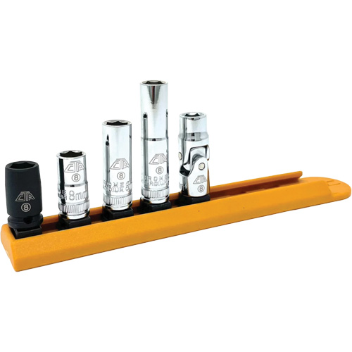 Jeu de douilles chrom&eacute;es avec rail, 5 Morceaux, Prise de 1/4" Seaboard Timber Mart