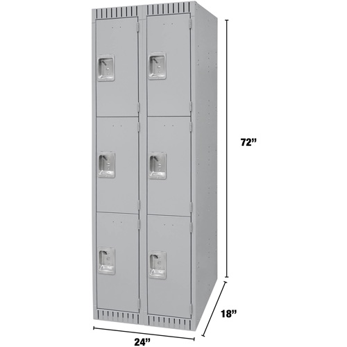 Lockers, 3 -tier, Bank of 2, 24" x 18" x 72", Steel, Grey, Knocked Down Seaboard Timber Mart