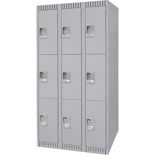 Lockers, 3 -tier, Bank of 3, 36" x 18" x 72", Steel, Grey, Knocked Down Seaboard Timber Mart