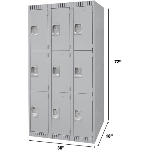 Lockers, 3 -tier, Bank of 3, 36" x 18" x 72", Steel, Grey, Knocked Down Seaboard Timber Mart