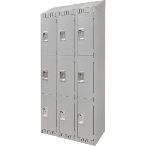 Lockers, 3 -tier, Bank of 3, 36" x 18" x 82", Steel, Grey, Knocked Down Seaboard Timber Mart