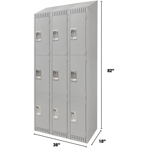 Lockers, 3 -tier, Bank of 3, 36" x 18" x 82", Steel, Grey, Knocked Down Seaboard Timber Mart