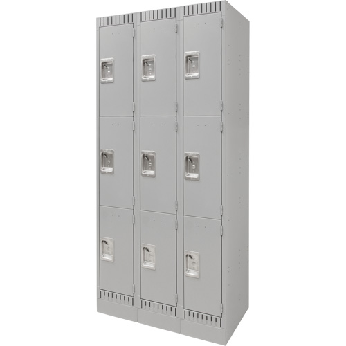 Lockers, 3 -tier, Bank of 3, 36" x 18" x 76", Steel, Grey, Knocked Down Seaboard Timber Mart