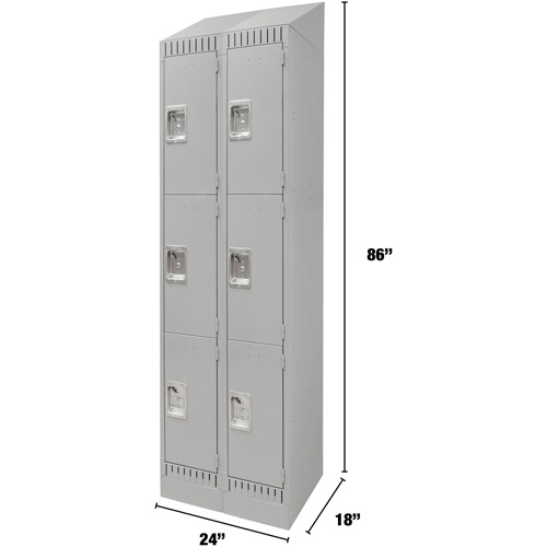 Lockers, 3 -tier, Bank of 2, 24" x 18" x 86", Steel, Grey, Knocked Down Seaboard Timber Mart