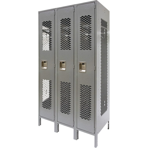 Casiers ventil&eacute;s, Bloc de 3, 36" x 18" x 78", Acier, Gris, D&eacute;mont&eacute;, Perfor&eacute; Seaboard Timber Mart