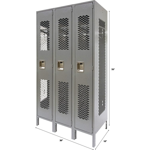 Casiers ventil&eacute;s, Bloc de 3, 36" x 18" x 78", Acier, Gris, D&eacute;mont&eacute;, Perfor&eacute; Seaboard Timber Mart