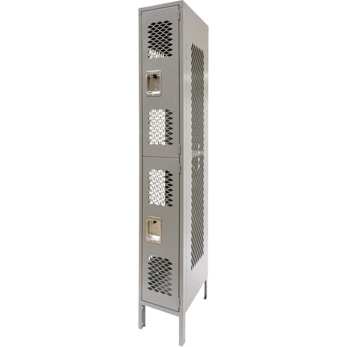 Casiers ventil&eacute;s, 2 niveaux, 12" x 18" x 78", Acier, Gris, D&eacute;mont&eacute;, Perfor&eacute; Seaboard Timber Mart