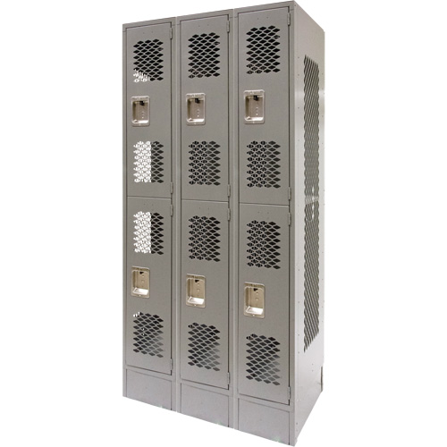Vented Lockers, 2 -tier, Bank of 3, 36 x 18" x 78", Steel, Grey, Knocked Down, Perforated Seaboard Timber Mart