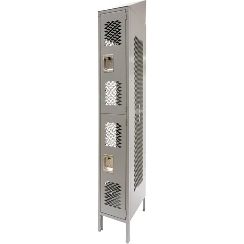 Vented Lockers, 2 -tier, 12" x 18" x 88", Steel, Grey, Knocked Down, Perforated Seaboard Timber Mart