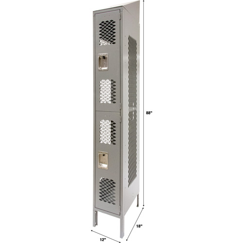 Vented Lockers, 2 -tier, 12" x 18" x 88", Steel, Grey, Knocked Down, Perforated Seaboard Timber Mart