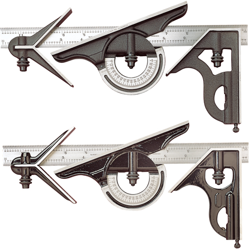 No. 434 Series Combination Square Set, 4 pcs., 8/100" Graduations, Steel, Plain Seaboard Timber Mart