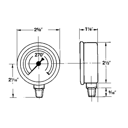 Pressure Gauges, 2-1/2" , 30" Hg-0" Vac., Bottom Mount, Liquid Filled Analogue Seaboard Timber Mart