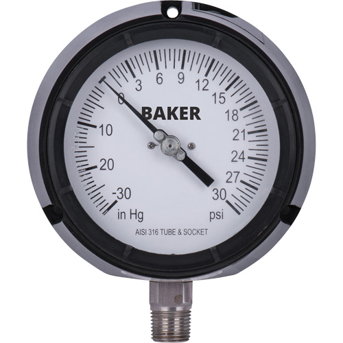 Pressure Gauge, 4-1/2" , 30"-0-30 psi, Bottom Mount, Liquid Filled Analogue Seaboard Timber Mart
