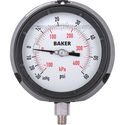 Manom&egrave;tre,  4-1/2", 30"-0-60 psi, Fixation inf&eacute;rieure, Analogique rempli de liquide Seaboard Timber Mart