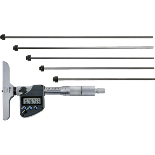 Digital Depth Micrometer with Interchangeable Rod, 0" - 12" (0 mm - 304.8 mm) Range, 0.00005" (0.001 mm) Resolution Seaboard Timber Mart