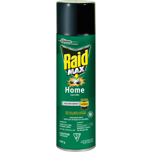 Raid&reg; Max&reg; Home Insect Killer Insecticide, 500 g, Aerosol Can, Solvent Base Seaboard Timber Mart