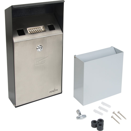 Cendrier, Montage mural, Acier inoxydable, Capacit&eacute; 1 Litre, Hauteur 11-4/5" Seaboard Timber Mart