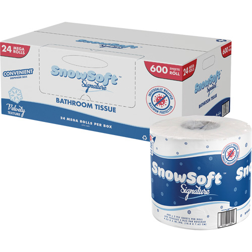 Papier hygi&eacute;nique de premi&egrave;re qualit&eacute; Snow Soft, 2 Pli, 600 Feuilles/Rouleu, Longueur 145', Blanc Seaboard Timber Mart