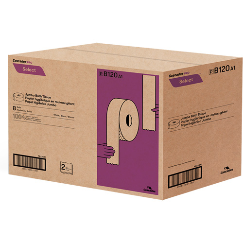 Pro Select&reg; Toilet Paper, Jumbo Roll, 2 Ply, 900' Length, White Seaboard Timber Mart
