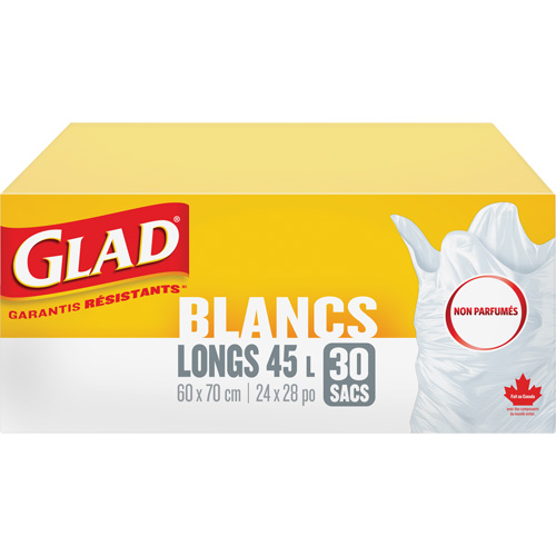 Sacs &agrave; ordures hauts 45 L sans parfum, R&eacute;gulier, 24" la x 28" lo, Blanc Seaboard Timber Mart