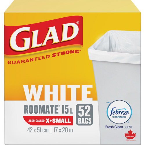Tr&egrave;s petits sacs &agrave; ordures 15 L avec Febreze, R&eacute;gulier, 17" la x 20" lo, Blanc Seaboard Timber Mart