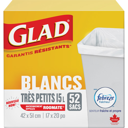 Tr&egrave;s petits sacs &agrave; ordures 15 L avec Febreze, R&eacute;gulier, 17" la x 20" lo, Blanc Seaboard Timber Mart