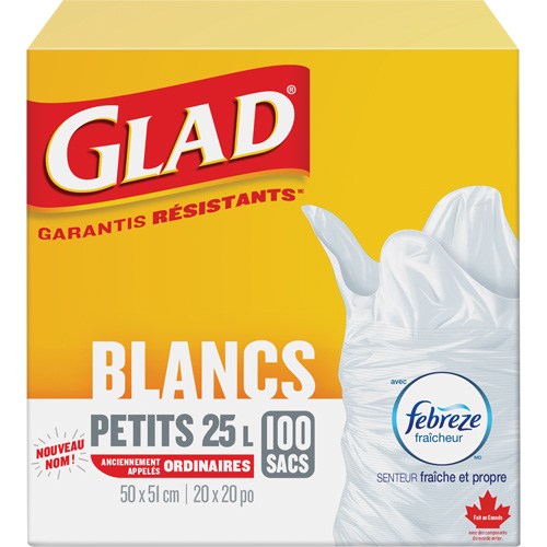 Petits sacs &agrave; ordures 25 L avec Febreze, R&eacute;gulier, 20" la x 20" lo, Blanc Seaboard Timber Mart