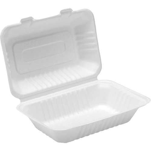 Contenants &agrave; charni&egrave;re pour nourriture compostable, Bagasse, Rectangulaire Seaboard Timber Mart