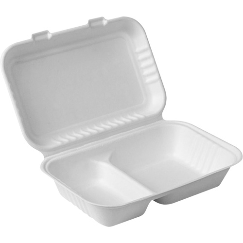 Contenants &agrave; charni&egrave;re pour nourriture compostable avec compartiments, Bagasse, Rectangulaire Seaboard Timber Mart