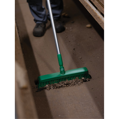 Push Broom Head, Fine/Stiff Bristles, 16-1/2", Polyester/Polypropylene, Green Seaboard Timber Mart