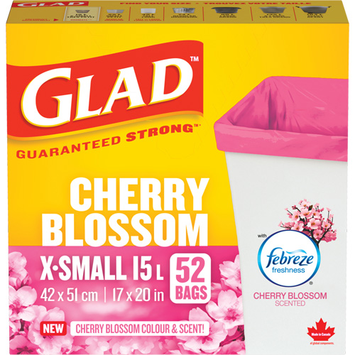Sacs parfum&eacute;s et de couleur fleur de cerisier de Glad, Fort, 17" la x 20" lo, Rose, Capacit&eacute; 15 L (3,96 gal) Seaboard Timber Mart
