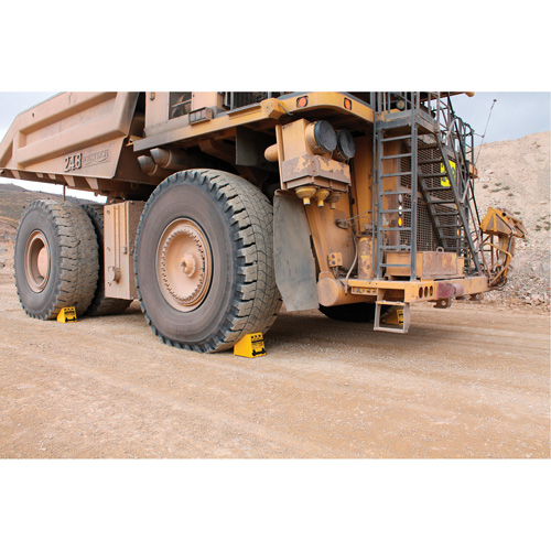 Checkers Safety Heavy-Duty Ultra Class Mining Wheel Chock, HDPE, Yellow, 14-1/2" W x 17-1/2" D x 16" H Seaboard Timber Mart