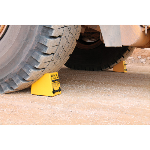 Checkers Safety Heavy-Duty Ultra Class Mining Wheel Chock, HDPE, Yellow, 14-1/2" W x 17-1/2" D x 16" H Seaboard Timber Mart