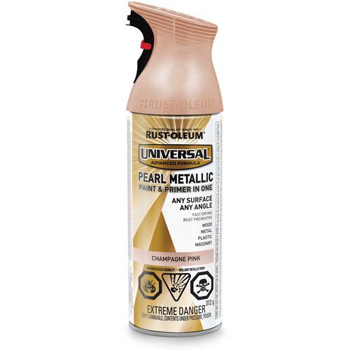 Couche de fond et rev&ecirc;tement perl&eacute; &agrave; vaporiser Universal, Rose champagne, M&eacute;tallique, Canette a&eacute;rosol Seaboard Timber Mart
