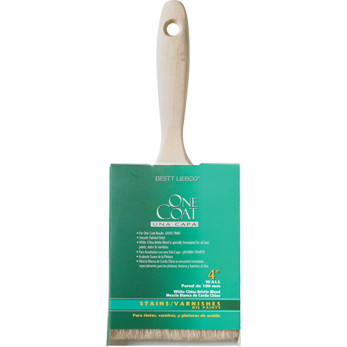 Pinceau pour murs et moulures One Coat, Soie blanche, Manche Bois, Largeur de 4" Seaboard Timber Mart