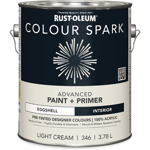 Peinture int&eacute;rieure pr&eacute;teint&eacute;e + appr&ecirc;t mural Colour Spark, Coton blanc, Semi-brillant, 3,78 L, Gallon Seaboard Timber Mart