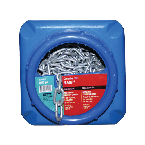 Hot-Dipped Galvanized Chains, Carbon Steel, 1/4" x 100' (30.4 m) L, Grade 30, 1100 lbs. (0.55 tons) Load Capacity Seaboard Timber Mart