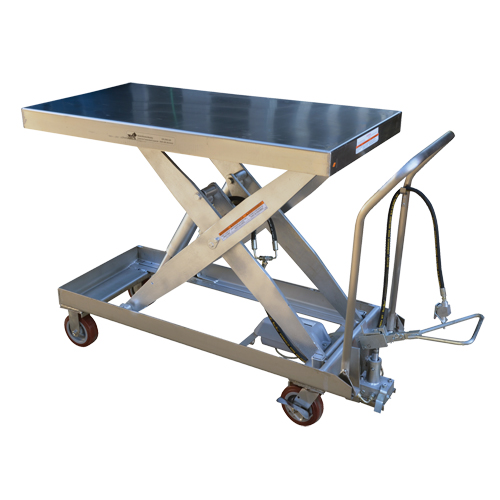 Pneumatic Hydraulic Scissor Lift Table, Stainless Steel, 47-1/2" L x 24" W, 2000 lbs. Cap. Seaboard Timber Mart
