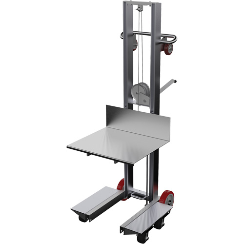 Platform Lift Stacker, Hand Winch Operated, 400 lbs. Capacity, 60" Max Lift Seaboard Timber Mart