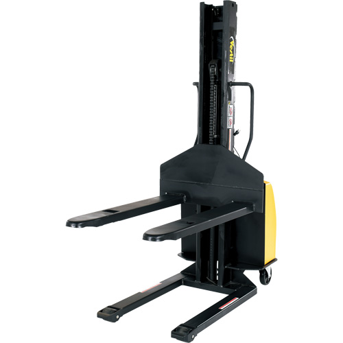Narrow Mast Powered Lift Stacker, Electric Operated, 1500 lbs. Capacity, 63" Max Lift Seaboard Timber Mart