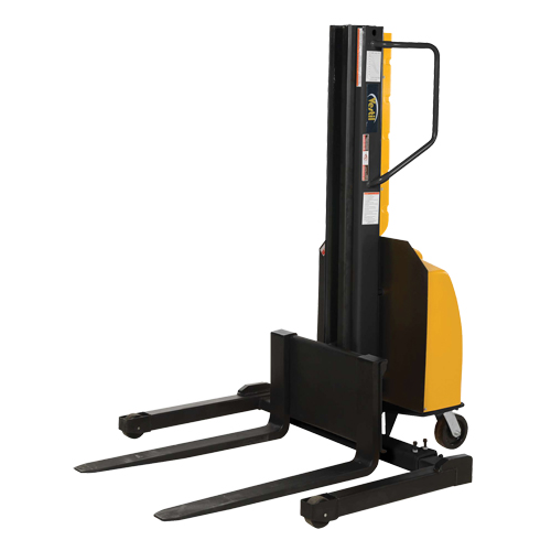 Narrow Mast Powered Lift Stacker, Electric Operated, 1500 lbs. Capacity, 98" Max Lift Seaboard Timber Mart
