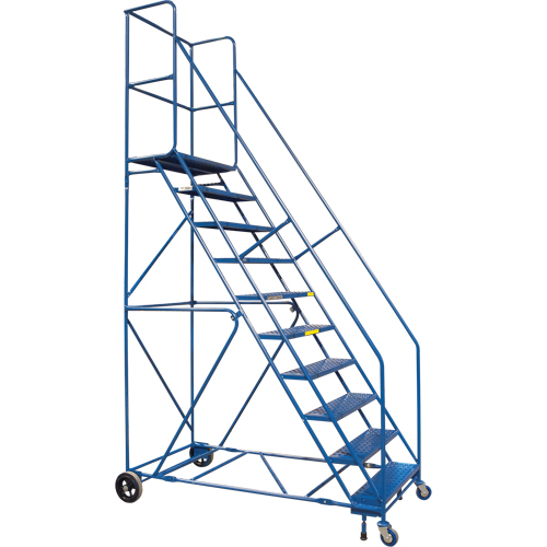 CSA-Certified Rolling Step Ladder with Locking Step, 10 Steps, 30" Step Width, 89" Platform Height, Steel Seaboard Timber Mart