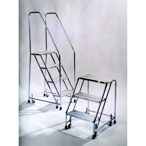 Rolling Ladders, 3 Steps, 18" Step Width, 28-1/2" Platform Height, Aluminum Seaboard Timber Mart